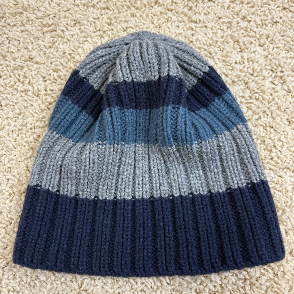 Dorfman Pacific Striped Knit Beanie Hat Winter Warm One Size Gray Blue